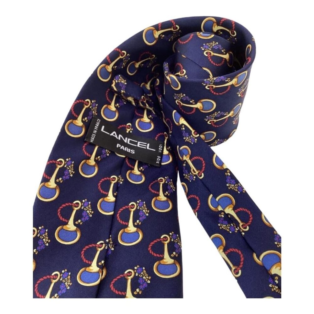 LANCEL PARIS Blue Equestrian Accessories Tie Hand Made In France 58"-3".3/4 EX C - Picture 4 of 7